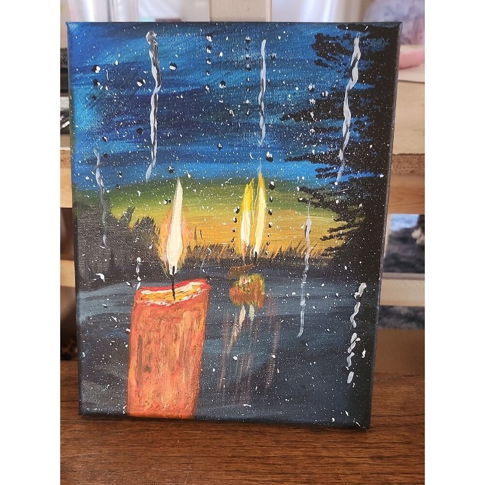 Hand Crafted Candlelit Reflection Painting - Orange, Yellow & Blue